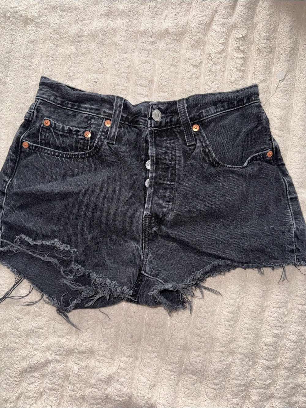 Levi's 501 Original High-Rise Black Distressed Cutoff Denim Shorts W26